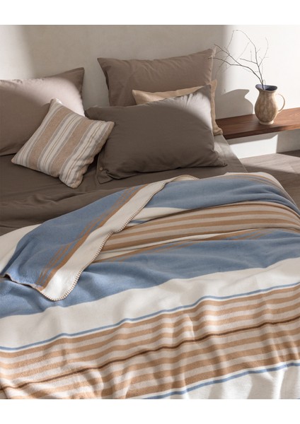 Saulet Çift Kişilik Jakarlı Pamuklu Battaniye - Açık Mavi/bej fiyatları