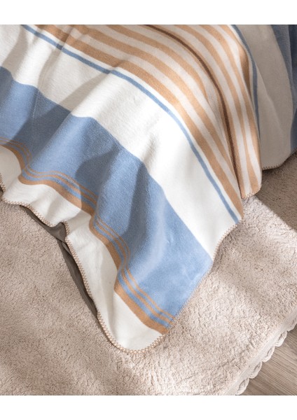 Saulet Çift Kişilik Jakarlı Pamuklu Battaniye - Açık Mavi/bej fırsatları