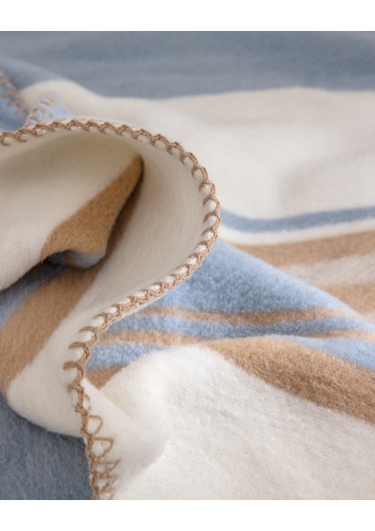 Saulet Çift Kişilik Jakarlı Pamuklu Battaniye - Açık Mavi/bej