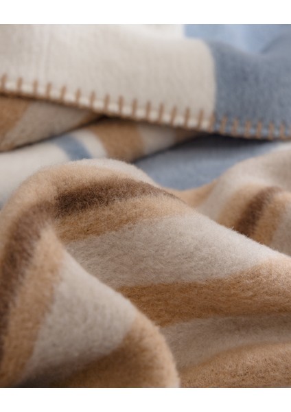 Saulet Çift Kişilik Jakarlı Pamuklu Battaniye - Açık Mavi/bej