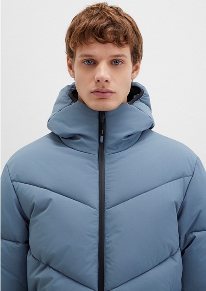 Kapüşonlu Mavi Şişme Mont 0110360-70782