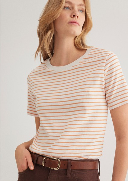 Turuncu Çizgili Tişört 1611653-86689