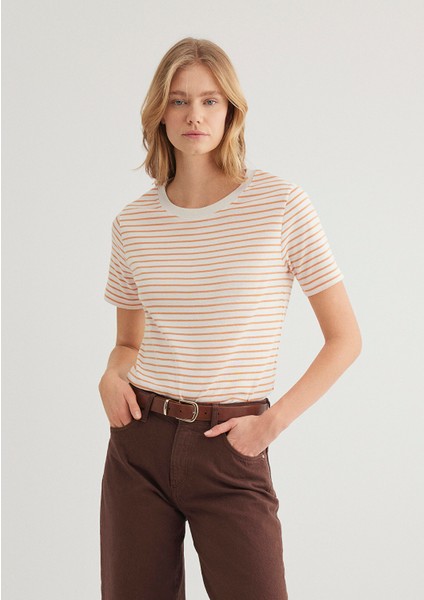 Turuncu Çizgili Tişört 1611653-86689