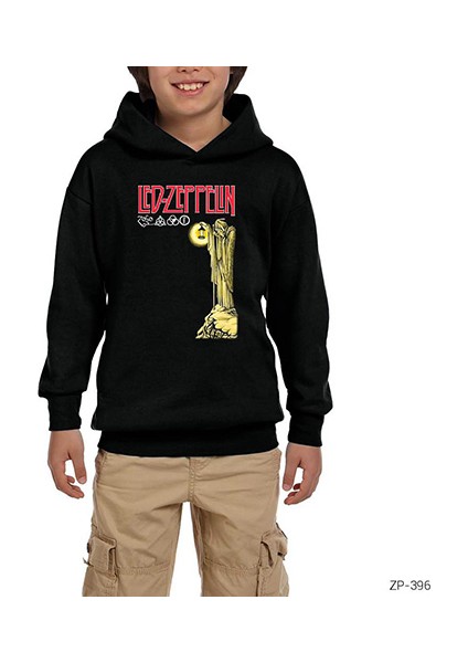 LED Zeppelin Siyah Çocuk Kapşonlu Sweatshirt