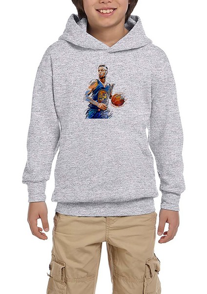 Stephen C. Blue Silhouette Gri Çocuk Kapşonlu Sweatshirt