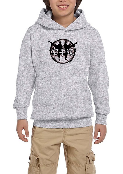 Taekwondo Red Circle Gri Çocuk Kapşonlu Sweatshirt