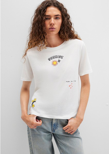 Sunrise Baskılı Ekru Tişört 1613523-80194