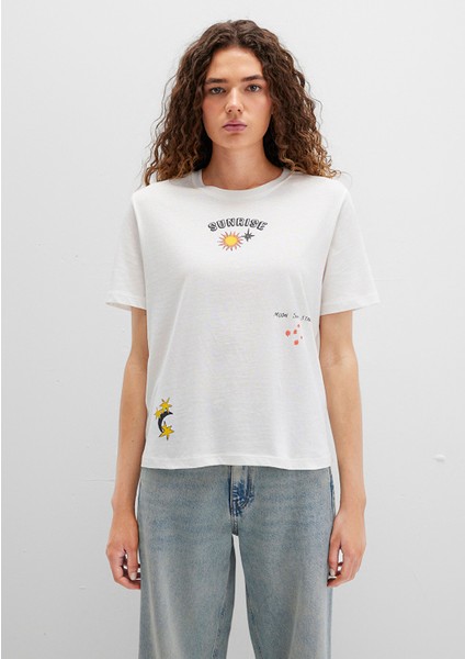 Sunrise Baskılı Ekru Tişört 1613523-80194