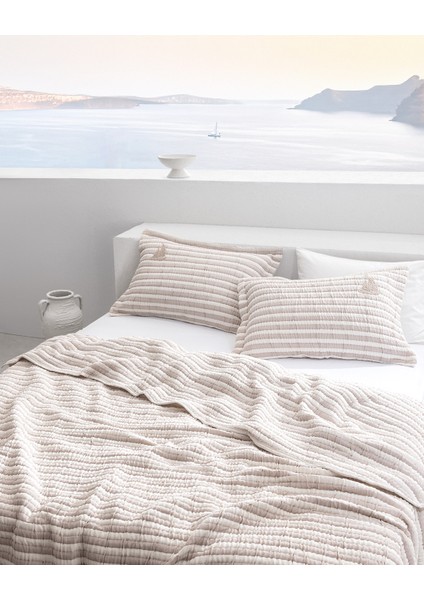 Quinquis Çift Kişilik Pamuklu Yatak Örtüsü - Bej