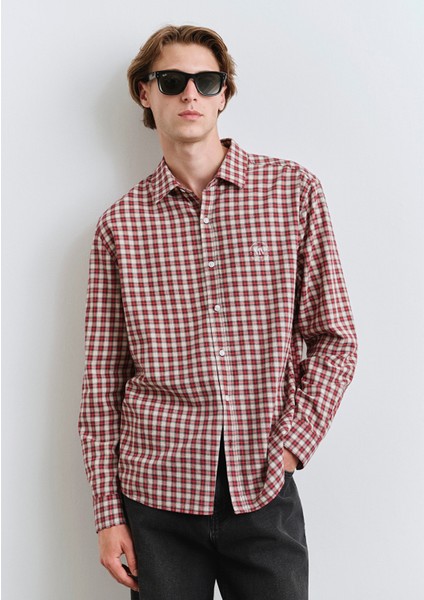 MV Baskılı Kareli Kırmızı Gömlek 0211686-90909