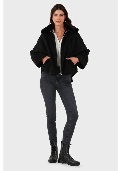 Pamuk Karışımlı Oversize Kürklü Yaka Yarasa Kol Kışa Kaşe Mont Bayan Mont 6839660 fiyatları