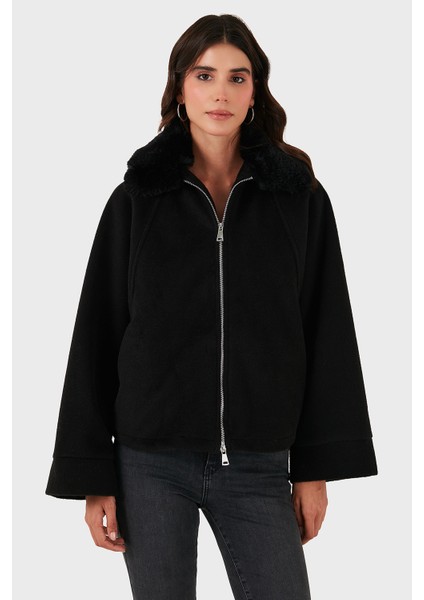 Pamuk Karışımlı Oversize Kürklü Yaka Yarasa Kol Kışa Kaşe Mont Bayan Mont 6839660 modelleri