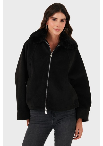 Pamuk Karışımlı Oversize Kürklü Yaka Yarasa Kol Kışa Kaşe Mont Bayan Mont 6839660 fırsatları