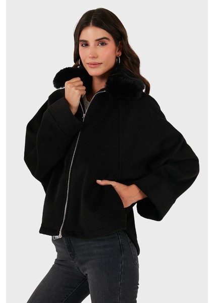 Pamuk Karışımlı Oversize Kürklü Yaka Yarasa Kol Kışa Kaşe Mont Bayan Mont 6839660 indirimleri
