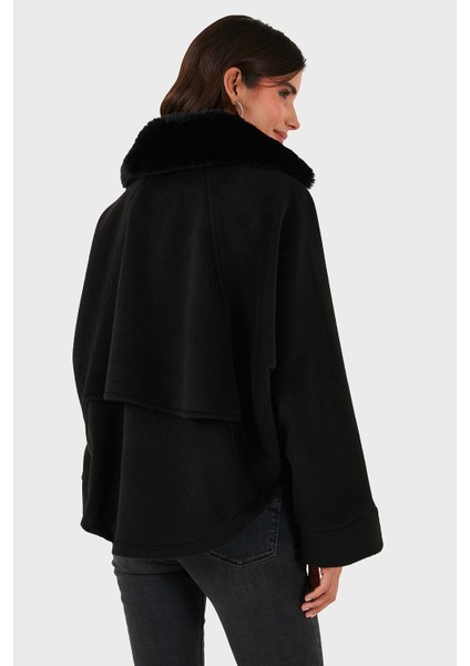 Pamuk Karışımlı Oversize Kürklü Yaka Yarasa Kol Kışa Kaşe Mont Bayan Mont 6839660