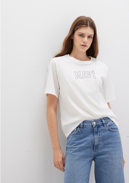 Mavi Logo Baskılı Ekru Tişört 1613564-70057