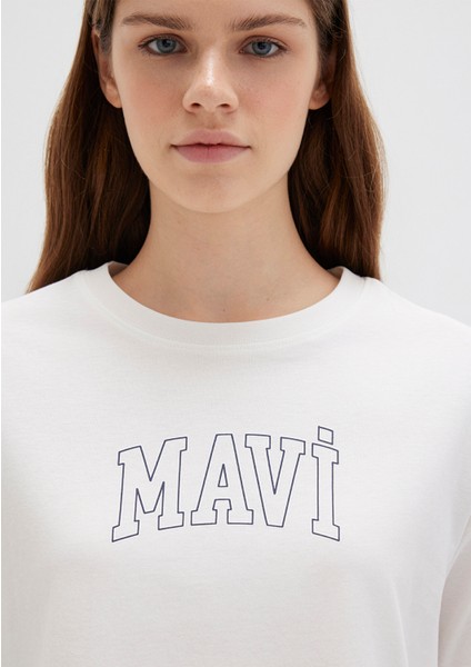 Mavi Logo Baskılı Ekru Tişört 1613564-70057
