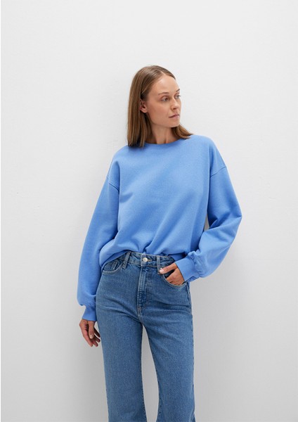 Bisiklet Yaka Mavi Basic Sweatshirt 1610198-70790
