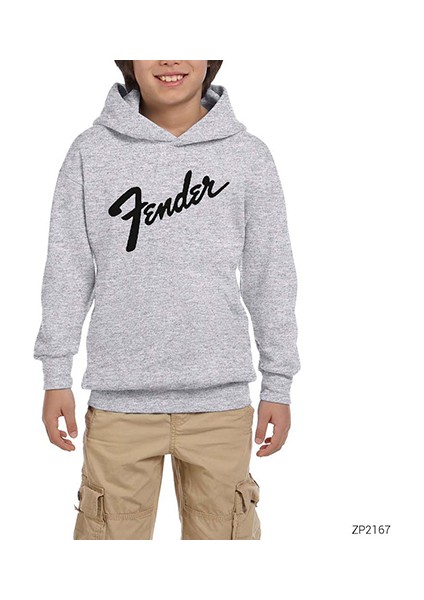 Fender Logo 3 Gri Çocuk Kapşonlu Sweatshirt