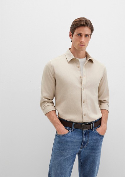 Keten Karışımlı Bej Gömlek 0211641-70039