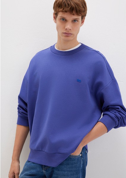 Silikon Logo Baskılı Mor Bisiklet Yaka Sweatshirt 0S10415-70695