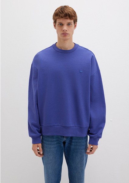 Silikon Logo Baskılı Mor Bisiklet Yaka Sweatshirt 0S10415-70695