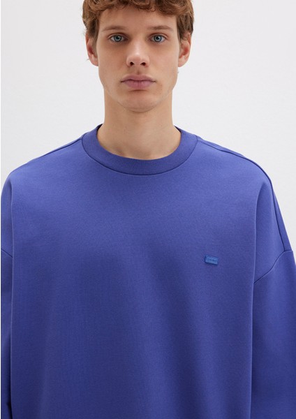 Silikon Logo Baskılı Mor Bisiklet Yaka Sweatshirt 0S10415-70695