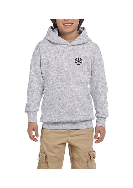 Yamha Logo Gri Çocuk Kapşonlu Sweatshirt
