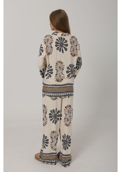 Desenli Kolları Volanlı Pantolon Takım - Antrasit modelleri