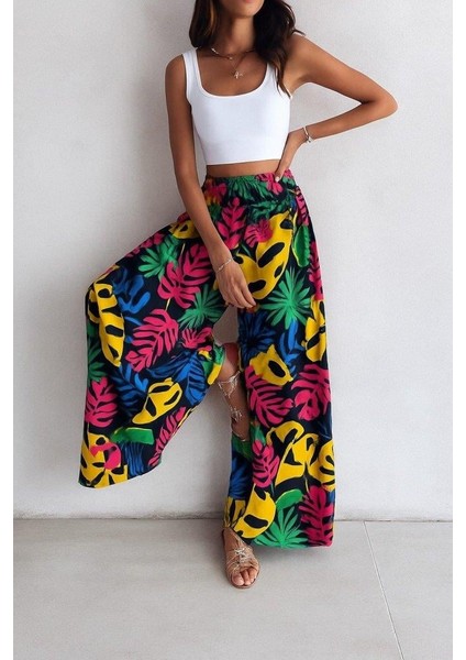 Kadın Yüksek Bel Lastikli Desenli Süprem Pantolon modelleri