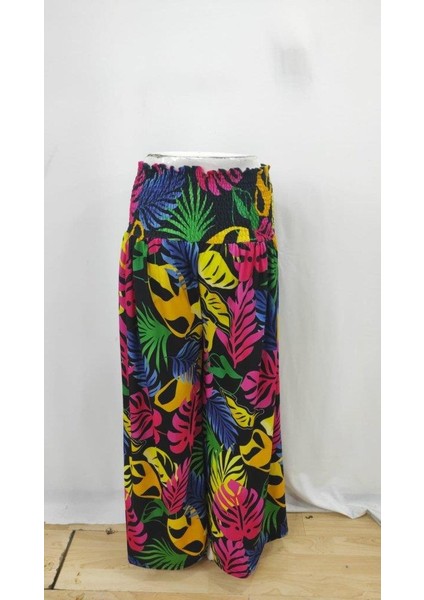 Kadın Yüksek Bel Lastikli Desenli Süprem Pantolon