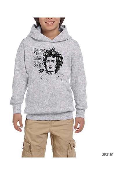 Bob Dylan Birds Gri Çocuk Kapşonlu Sweatshirt