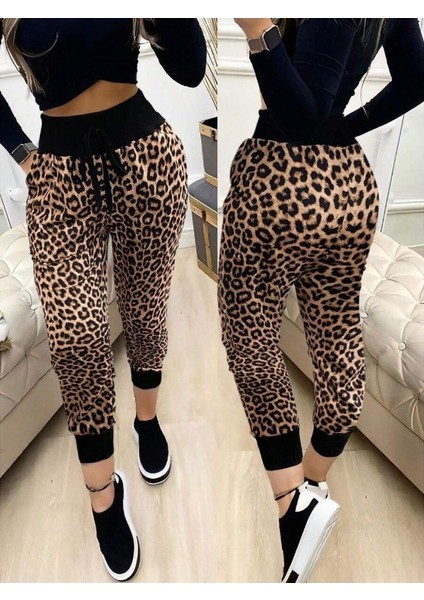 Kadın Yüksek Bel Bağcıklı Desenli Iki Iplik Pantolon