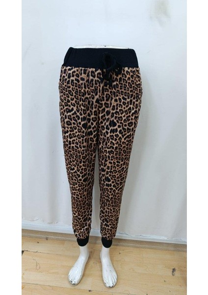 Kadın Yüksek Bel Bağcıklı Desenli Iki Iplik Pantolon