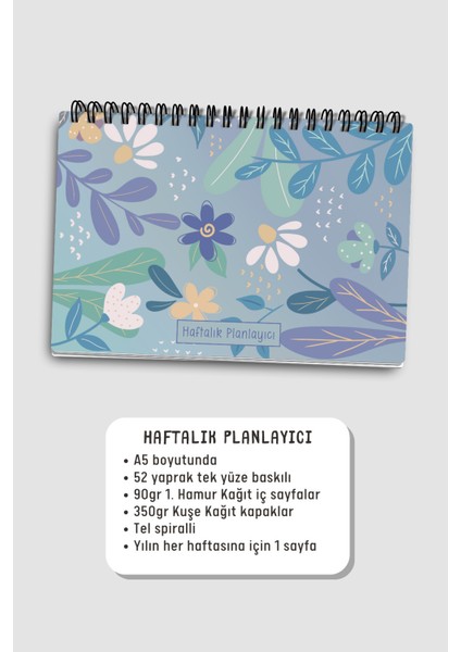 Haftalık Planlayıcı A5 Defter, Esnek Ince Karton Kapaklı, 1 Yıllık Planlayıcı, Papatyalı