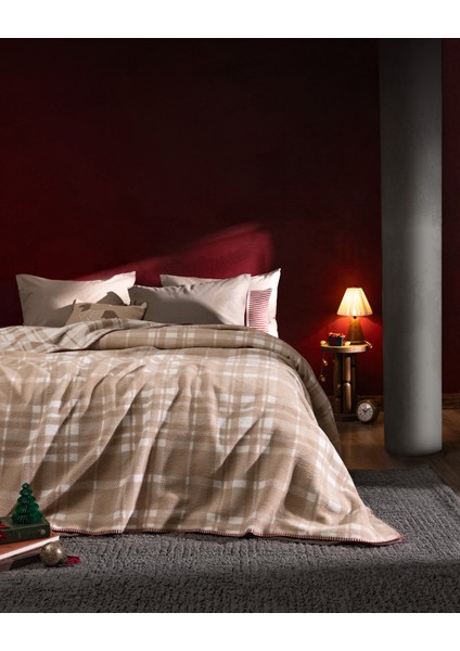 Faureux Çift Kişilik Jakarlı Pamuklu Battaniye - Bej