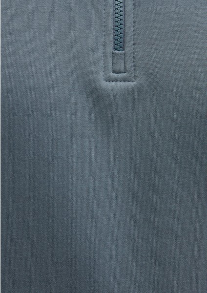 Yarı Fermuarlı Mavi Basic Sweatshirt 0S10278-80889