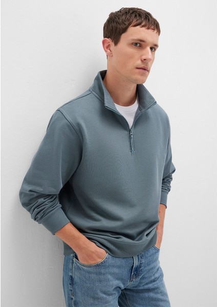 Yarı Fermuarlı Mavi Basic Sweatshirt 0S10278-80889