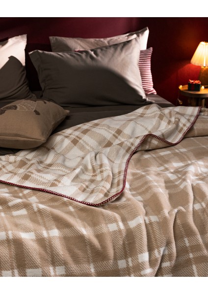 Faureux Çift Kişilik Jakarlı Pamuklu Battaniye - Bej