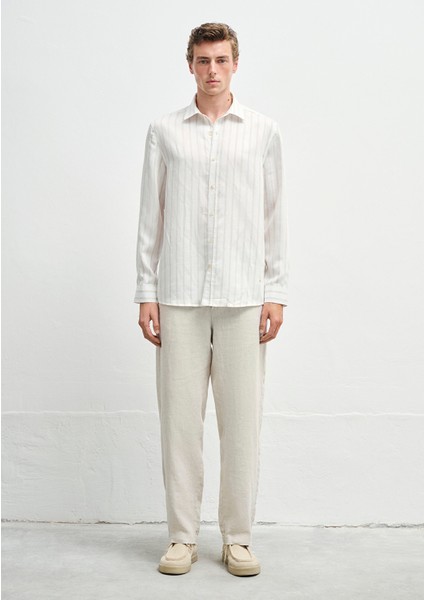 Bej Çizgili Ekru Tencel TM Lyosel Gömlek 0211618-70321