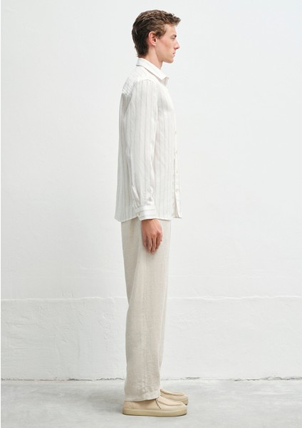 Bej Çizgili Ekru Tencel TM Lyosel Gömlek 0211618-70321