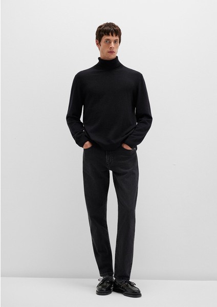 Yün Karışımlı Boğazlı Siyah Kazak 0710372-900