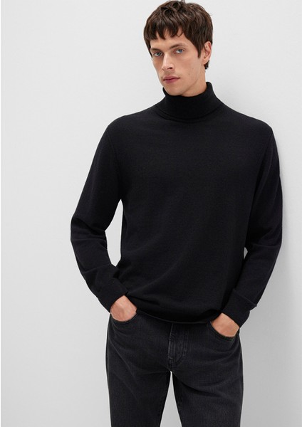 Yün Karışımlı Boğazlı Siyah Kazak 0710372-900