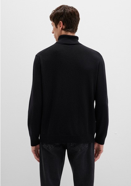 Yün Karışımlı Boğazlı Siyah Kazak 0710372-900