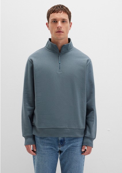 Yarı Fermuarlı Mavi Basic Sweatshirt 0S10278-80889