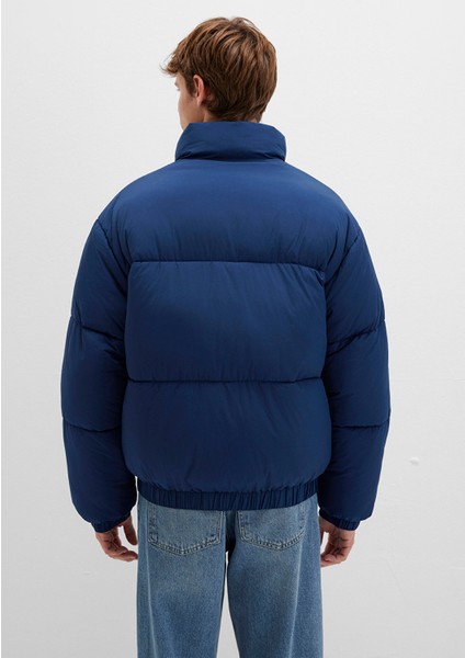 Dik Yaka Mavi Şişme Mont 0110609-89353