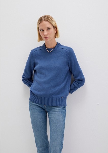 İpek Karışımlı Bisiklet Yaka Mavi Kazak 1710726-70719