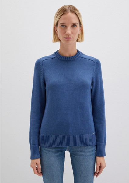 İpek Karışımlı Bisiklet Yaka Mavi Kazak 1710726-70719