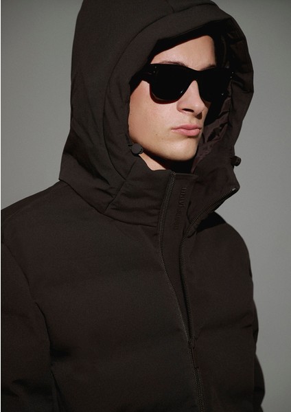 Kapüşonlu Kahverengi Şişme Mont 0110652-70219