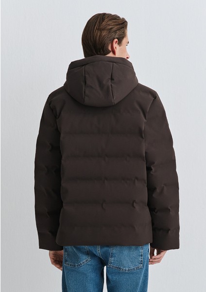 Kapüşonlu Kahverengi Şişme Mont 0110652-70219